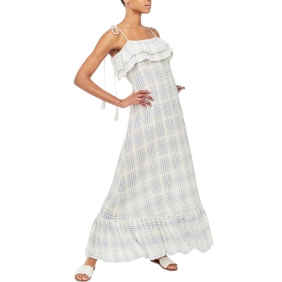 Antik Batik Tony Long Dress maxi dress ruffled plaid white Size XS Anthropologie - Picture 1 of 13